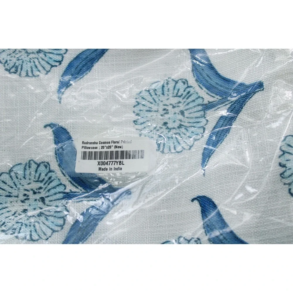 Rudransha Cosmos Floral Printed Throw Pillow Cover 19x19 Blue White